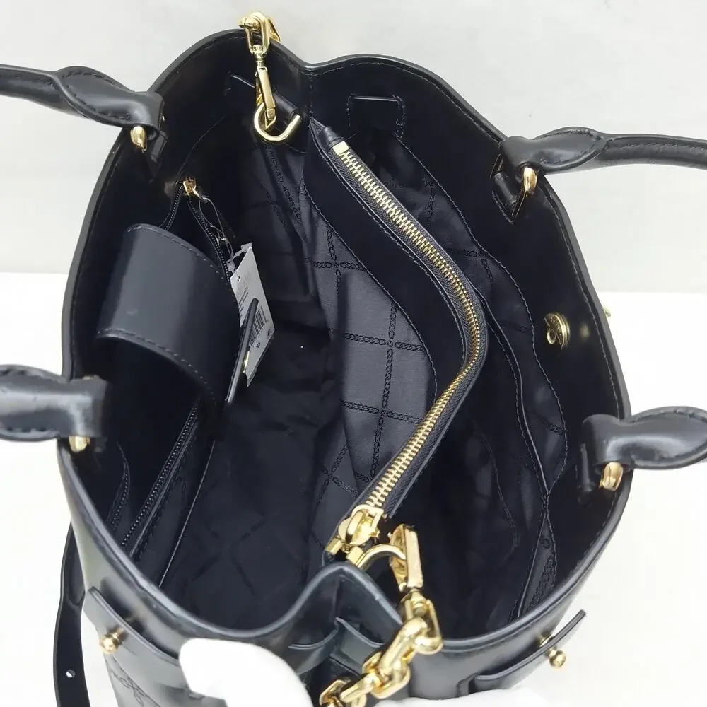 Michael Kors Gramercy Black Leather Lock Double Satchel Shoulder Bag - $358